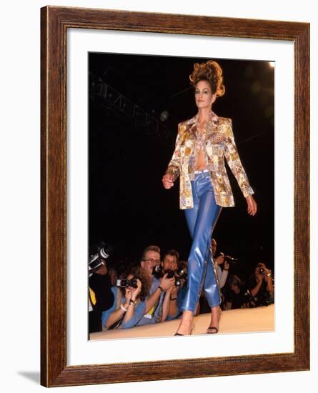 Model Cindy Crawford on Fashion Show Runway-null-Framed Premium Photographic Print