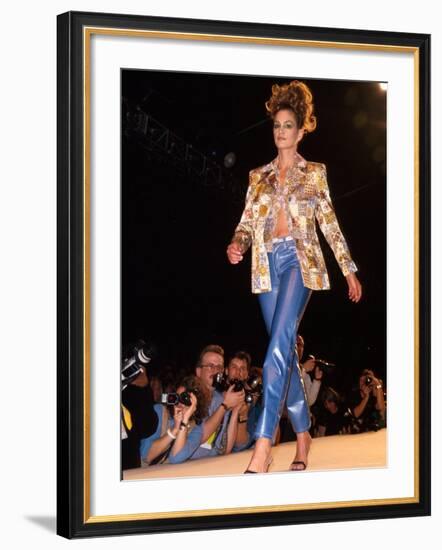 Model Cindy Crawford on Fashion Show Runway-null-Framed Premium Photographic Print