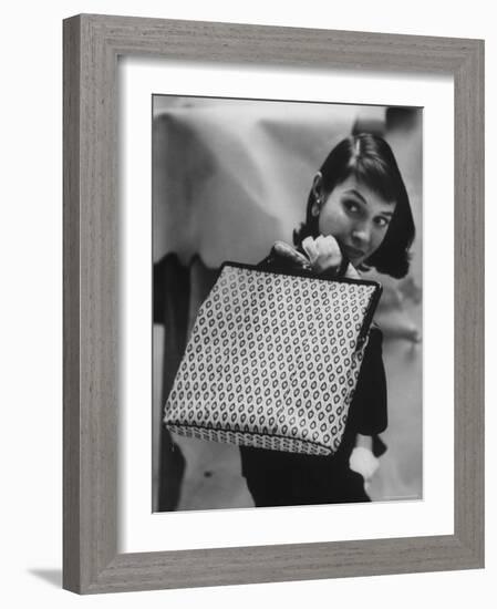 Model Displaying a Printed Leather Handbag-Gordon Parks-Framed Photographic Print