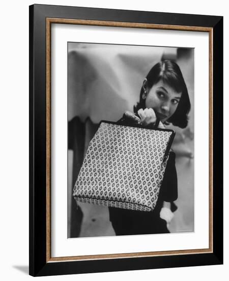 Model Displaying a Printed Leather Handbag-Gordon Parks-Framed Photographic Print