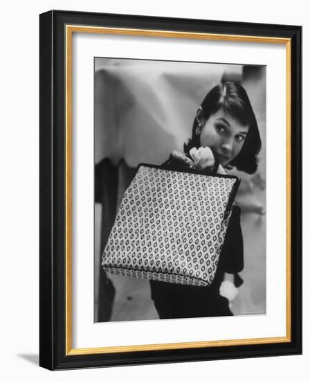 Model Displaying a Printed Leather Handbag-Gordon Parks-Framed Photographic Print