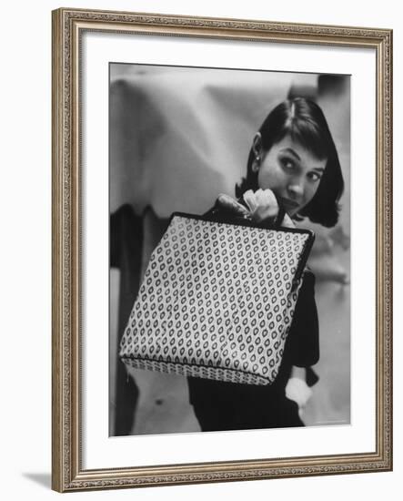 Model Displaying a Printed Leather Handbag-Gordon Parks-Framed Photographic Print