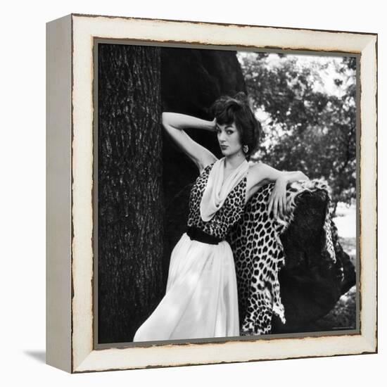Model Displaying Leopard Print Dress-Nina Leen-Framed Premier Image Canvas