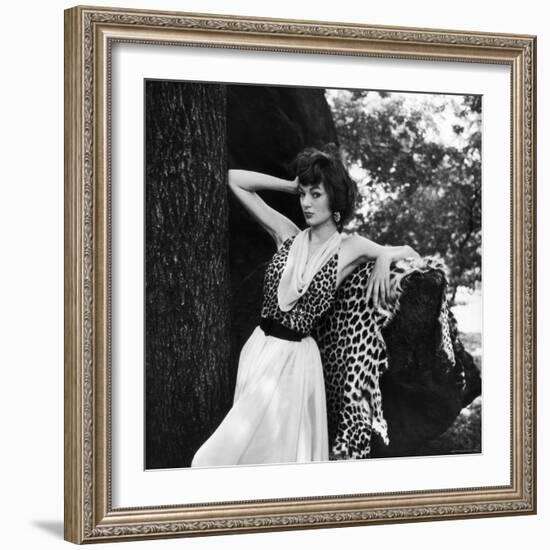 Model Displaying Leopard Print Dress-Nina Leen-Framed Photographic Print