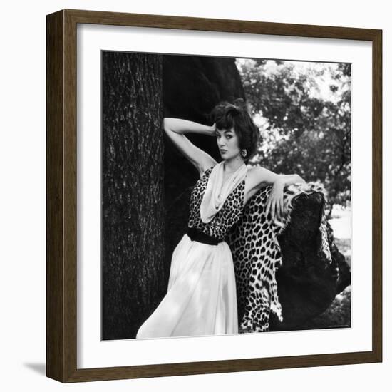 Model Displaying Leopard Print Dress-Nina Leen-Framed Photographic Print