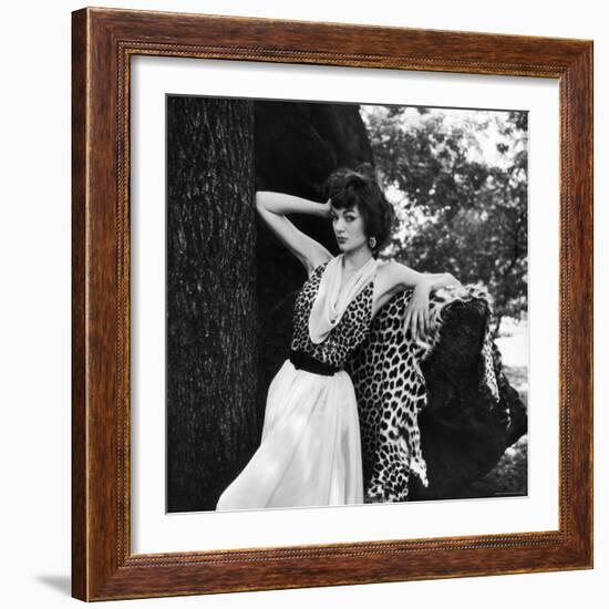 Model Displaying Leopard Print Dress-Nina Leen-Framed Photographic Print