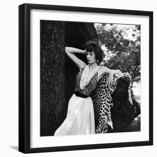 Model Displaying Leopard Print Dress-Nina Leen-Framed Photographic Print