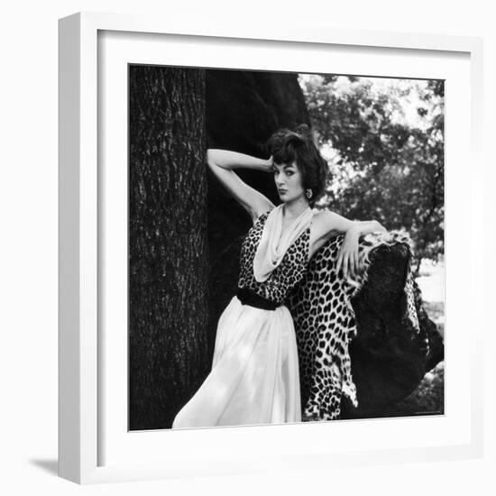 Model Displaying Leopard Print Dress-Nina Leen-Framed Photographic Print