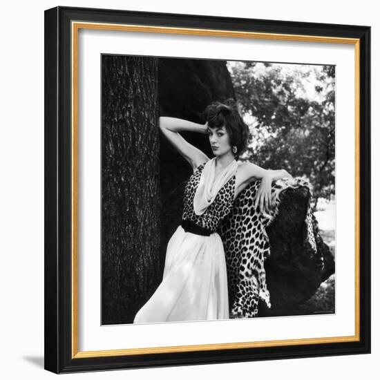 Model Displaying Leopard Print Dress-Nina Leen-Framed Photographic Print