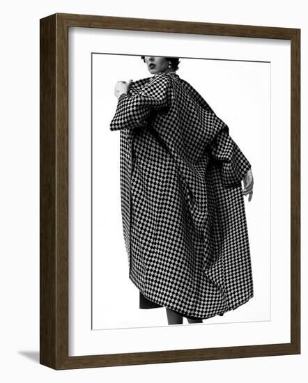 Model Dorian Leigh Wearing Harlequin Check Pattern in Tweed Coat by Trigere-Gjon Mili-Framed Photographic Print