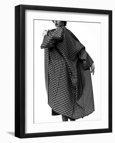 Model Dorian Leigh Wearing Harlequin Check Pattern in Tweed Coat by Trigere-Gjon Mili-Framed Photographic Print