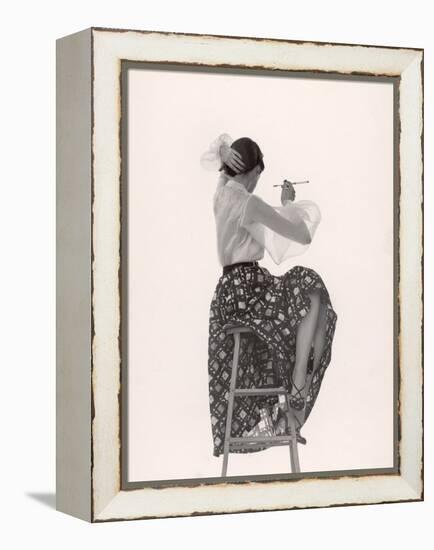 Model Dorian Leigh Wearing White Organdy Shirt with Full Print Skirt by Ceil Chapman-Gjon Mili-Framed Premier Image Canvas