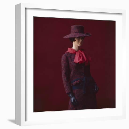 Model Dressed in a Matching Tweed Hat, Jacket, and Skirt by Yves St Laurent, Paris, France, 1962-Paul Schutzer-Framed Photographic Print