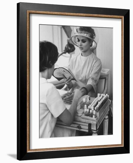 Model Getting a Manicure Prior to the "April in Paris" Charity Ball-Yale Joel-Framed Photographic Print