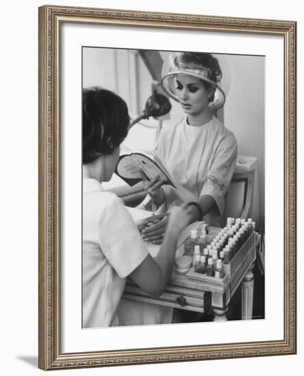 Model Getting a Manicure Prior to the "April in Paris" Charity Ball-Yale Joel-Framed Photographic Print