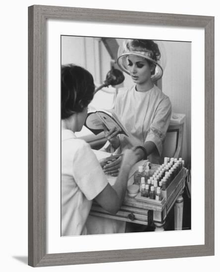 Model Getting a Manicure Prior to the "April in Paris" Charity Ball-Yale Joel-Framed Photographic Print