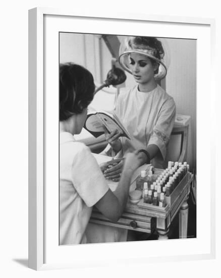 Model Getting a Manicure Prior to the "April in Paris" Charity Ball-Yale Joel-Framed Photographic Print