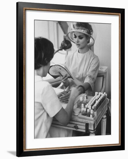 Model Getting a Manicure Prior to the "April in Paris" Charity Ball-Yale Joel-Framed Photographic Print