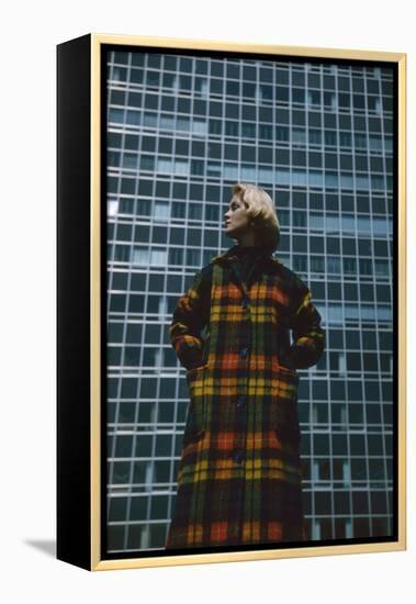 Model in a Long, Wool Coat with Plaid, New York, New York, 1954-Nina Leen-Framed Premier Image Canvas