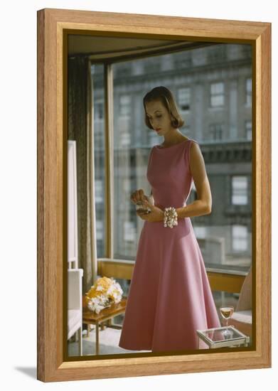 Model in a Pink, Trigere-Designed Cocktail Dress, New York, New York, 1954-Nina Leen-Framed Premier Image Canvas