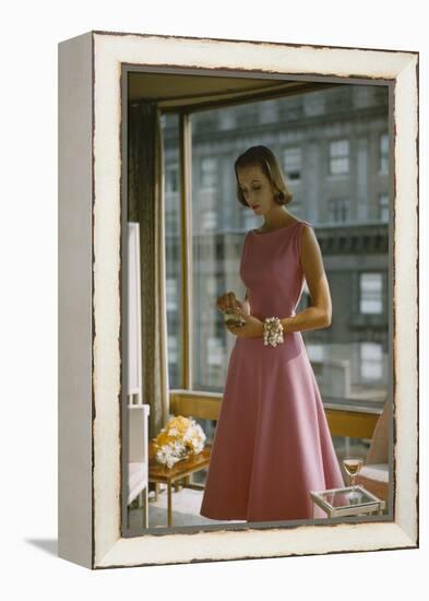 Model in a Pink, Trigere-Designed Cocktail Dress, New York, New York, 1954-Nina Leen-Framed Premier Image Canvas