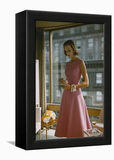 Model in a Pink, Trigere-Designed Cocktail Dress, New York, New York, 1954-Nina Leen-Framed Premier Image Canvas