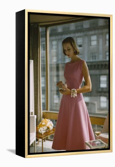 Model in a Pink, Trigere-Designed Cocktail Dress, New York, New York, 1954-Nina Leen-Framed Premier Image Canvas