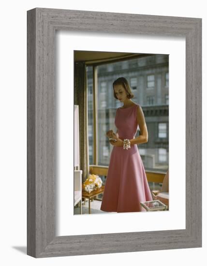 Model in a Pink, Trigere-Designed Cocktail Dress, New York, New York, 1954-Nina Leen-Framed Photographic Print