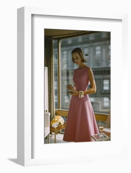 Model in a Pink, Trigere-Designed Cocktail Dress, New York, New York, 1954-Nina Leen-Framed Photographic Print