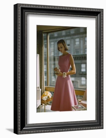 Model in a Pink, Trigere-Designed Cocktail Dress, New York, New York, 1954-Nina Leen-Framed Photographic Print
