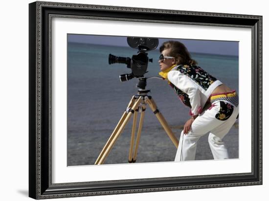 Model, in a Short White Jacket and Matching White Pants with Bright Floral Print-Gianni Penati-Framed Premium Giclee Print