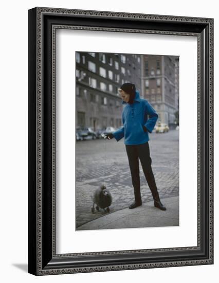 Model in a Tom Brigance-Designed Outfit, Walks a Poodle on a City Street, New York, NY, 1954-Nina Leen-Framed Photographic Print