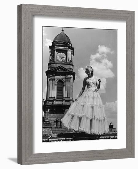 Model in Frilly Party Gown Featuring Tulle Embroidered in Paillettes for Sale at Neiman Marcus-Alfred Eisenstaedt-Framed Photographic Print