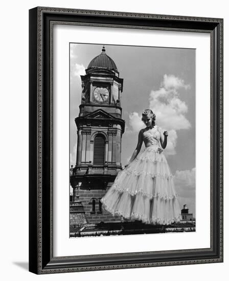 Model in Frilly Party Gown Featuring Tulle Embroidered in Paillettes for Sale at Neiman Marcus-Alfred Eisenstaedt-Framed Photographic Print