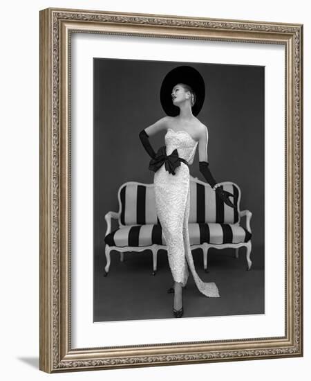 Model in John Cavanagh's Strapless Evening Gown, Spring 1957-John French-Framed Giclee Print