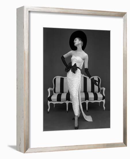 Model in John Cavanagh's Strapless Evening Gown, Spring 1957-John French-Framed Giclee Print