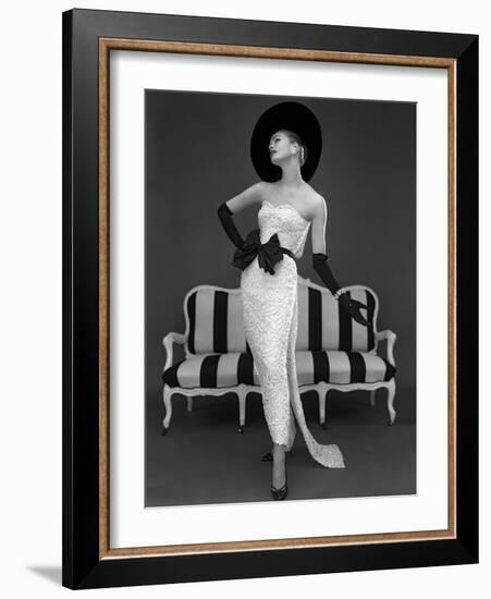 Model in John Cavanagh's Strapless Evening Gown, Spring 1957-John French-Framed Giclee Print