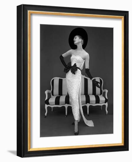 Model in John Cavanagh's Strapless Evening Gown, Spring 1957-John French-Framed Giclee Print