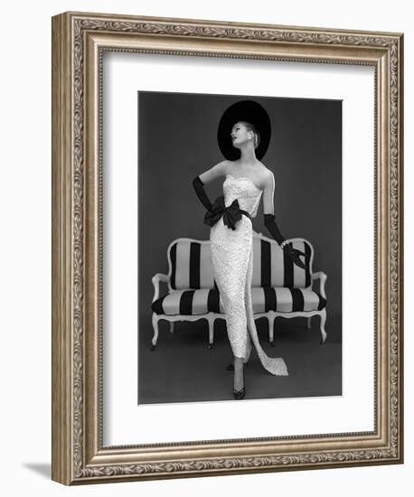 Model in John Cavanagh's Strapless Evening Gown, Spring 1957-John French-Framed Giclee Print