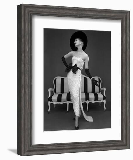 Model in John Cavanagh's Strapless Evening Gown, Spring 1957-John French-Framed Giclee Print