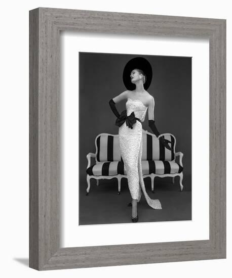 Model in John Cavanagh's Strapless Evening Gown, Spring 1957-John French-Framed Giclee Print