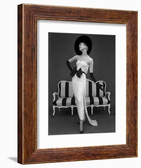 Model in John Cavanagh's Strapless Evening Gown, Spring 1957-John French-Framed Giclee Print