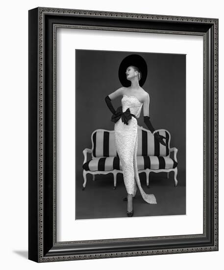 Model in John Cavanagh's Strapless Evening Gown, Spring 1957-John French-Framed Giclee Print