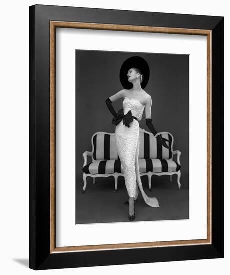 Model in John Cavanagh's Strapless Evening Gown, Spring 1957-John French-Framed Giclee Print