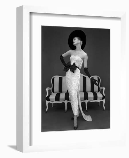 Model in John Cavanagh's Strapless Evening Gown, Spring 1957-John French-Framed Giclee Print