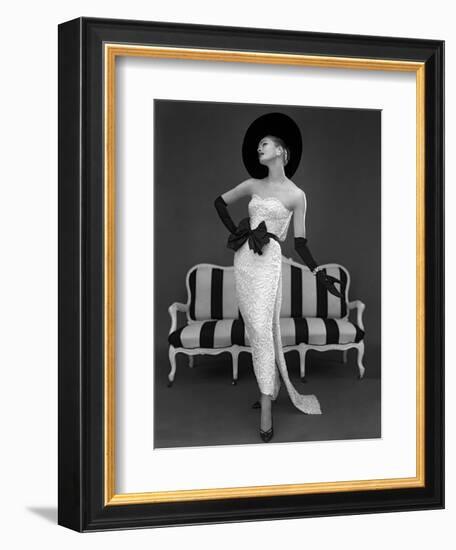 Model in John Cavanagh's Strapless Evening Gown, Spring 1957-John French-Framed Giclee Print