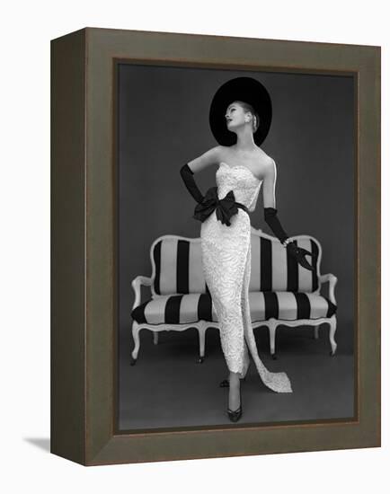 Model in John Cavanagh's Strapless Evening Gown, Spring 1957-John French-Framed Premier Image Canvas