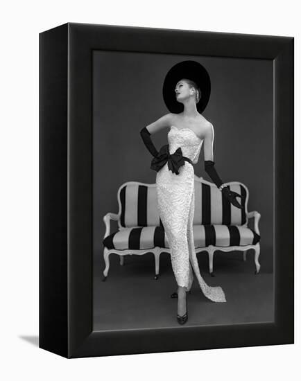 Model in John Cavanagh's Strapless Evening Gown, Spring 1957-John French-Framed Premier Image Canvas