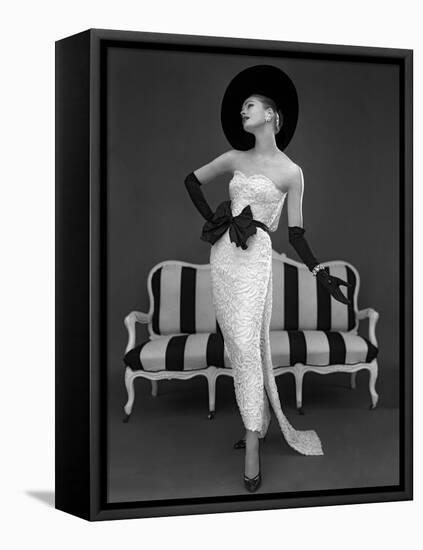 Model in John Cavanagh's Strapless Evening Gown, Spring 1957-John French-Framed Premier Image Canvas