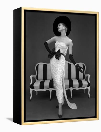Model in John Cavanagh's Strapless Evening Gown, Spring 1957-John French-Framed Premier Image Canvas